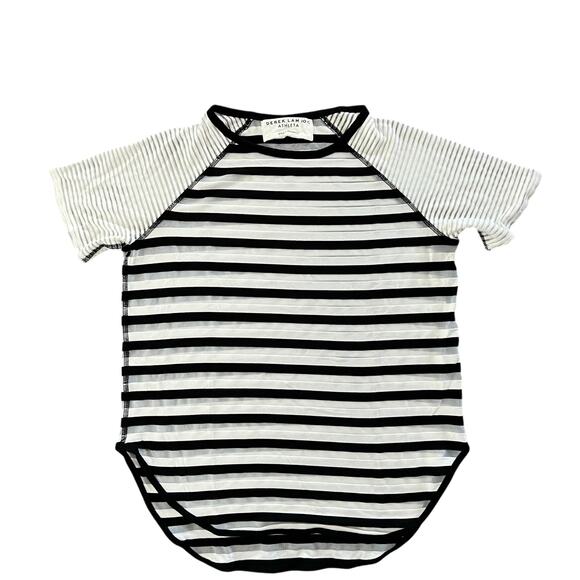DEREK LAM 1OC ATHLETA Stripe Sheer Raglan Sleeve Shirt Black White Small - Picture 1 of 7